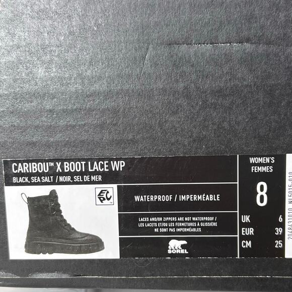 Sorel Caribou X Leather Boot Lace Waterproof Black NL5015-010 Women 8 NWOB FLAW - Picture 13 of 13